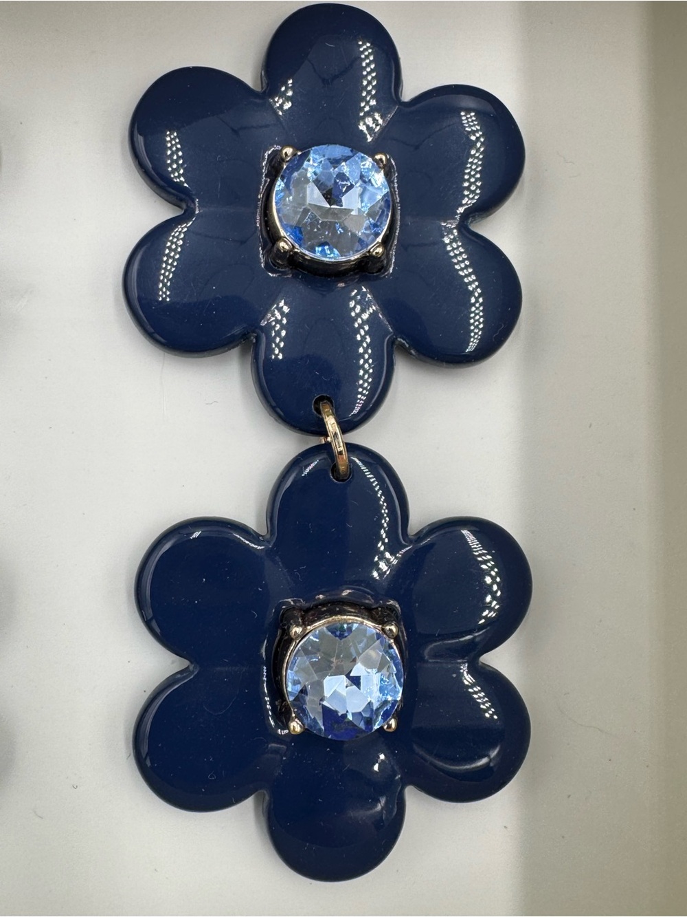 kate spade navy blue flower drop earrings with light blue center stones - NIB - Picture 3 of 5